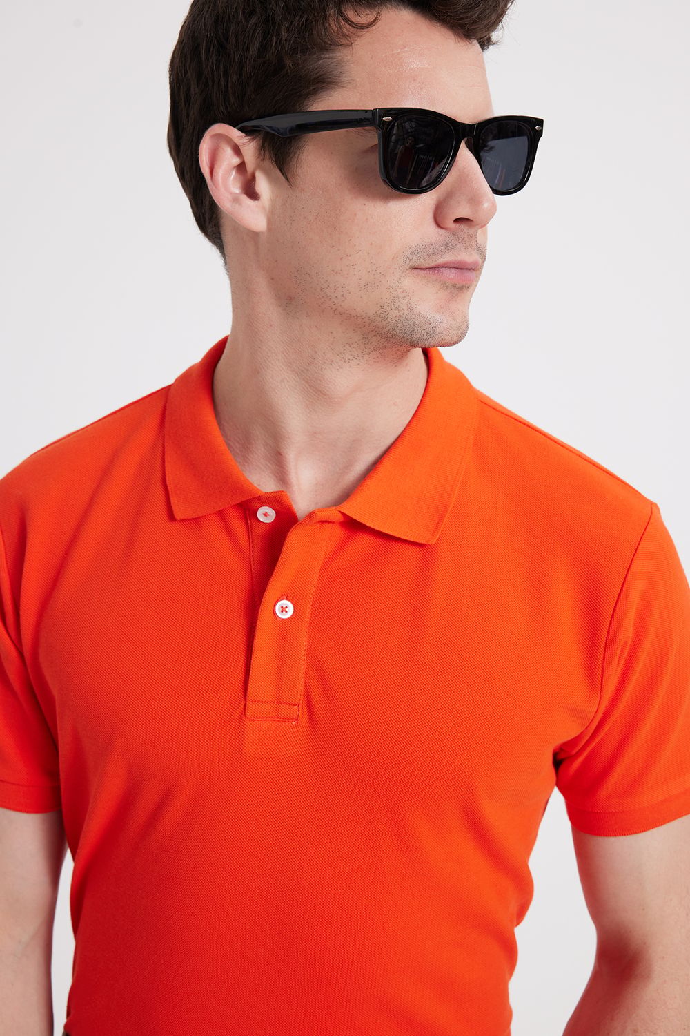 Erkek Slim Fit Dar Kesim %100 Pamuk Turuncu Polo Yaka Tişört