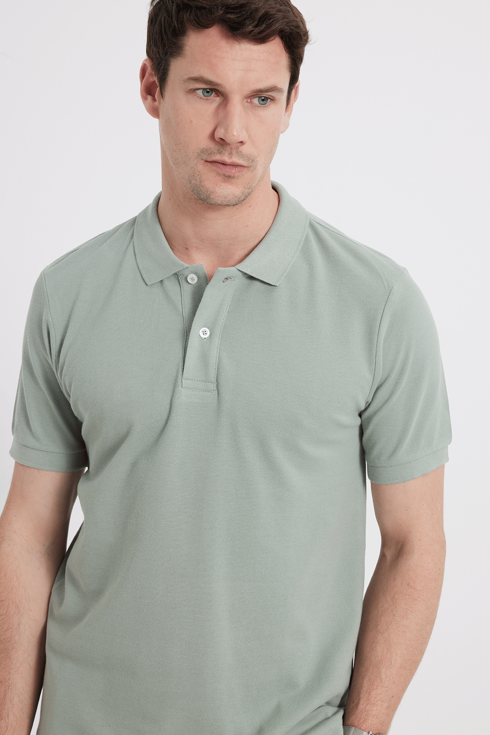 Erkek Slim Fit Dar Kesim %100 Pamuk Yeşil Polo Yaka Tişört