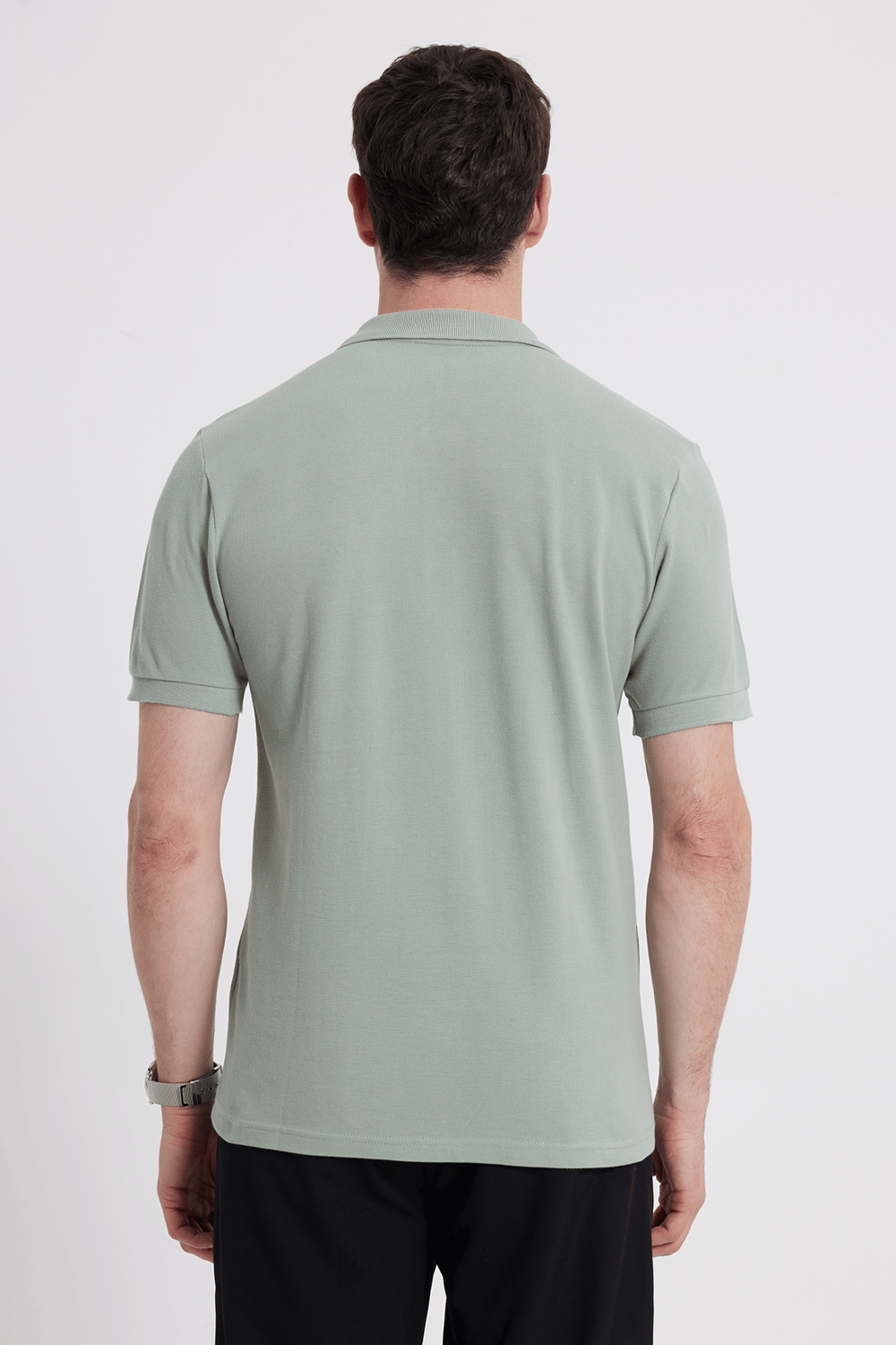 Erkek Slim Fit Dar Kesim %100 Pamuk Yeşil Polo Yaka Tişört