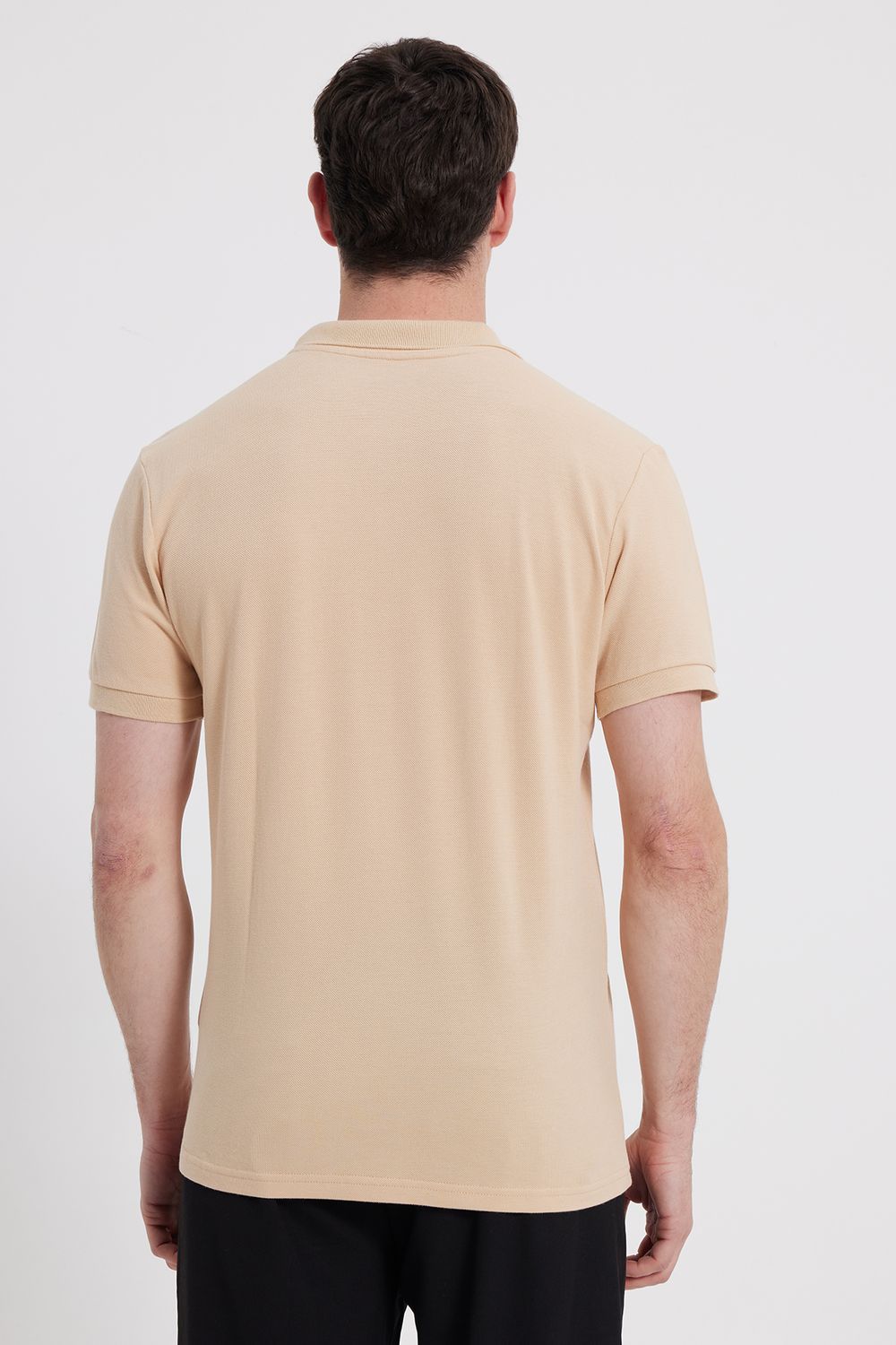 Erkek Slim Fit Dar Kesim %100 Pamuk Bej Polo Yaka Tişört