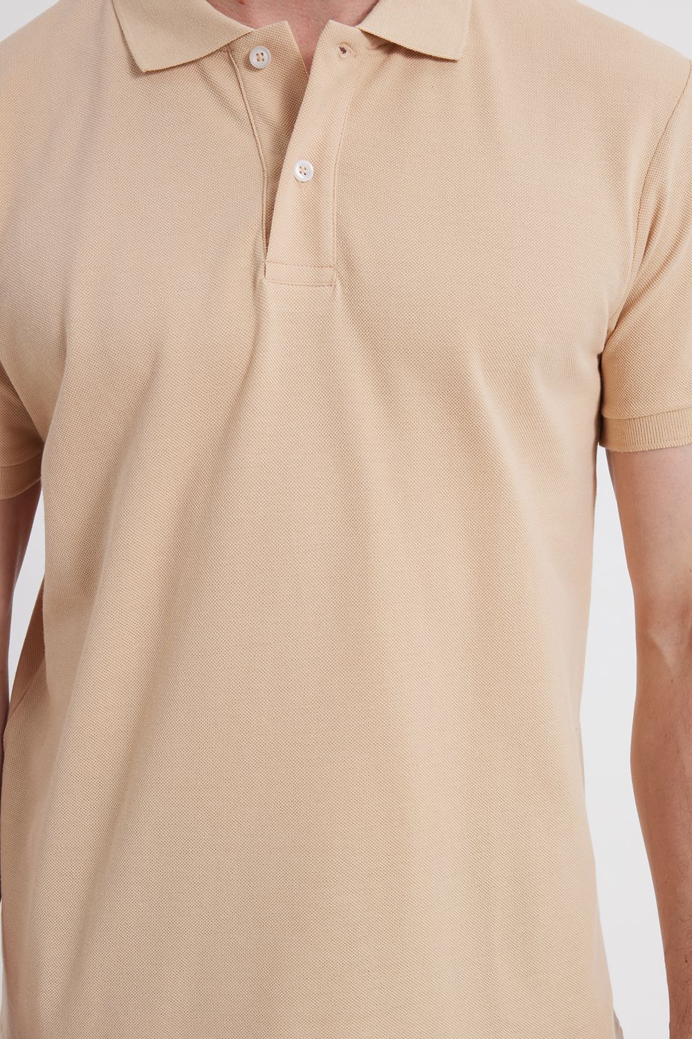 Erkek Slim Fit Dar Kesim %100 Pamuk Bej Polo Yaka Tişört