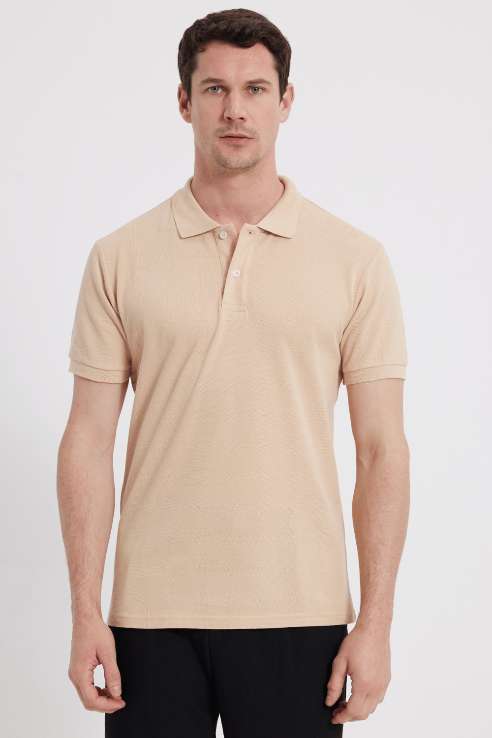 Erkek Slim Fit Dar Kesim %100 Pamuk Bej Polo Yaka Tişört