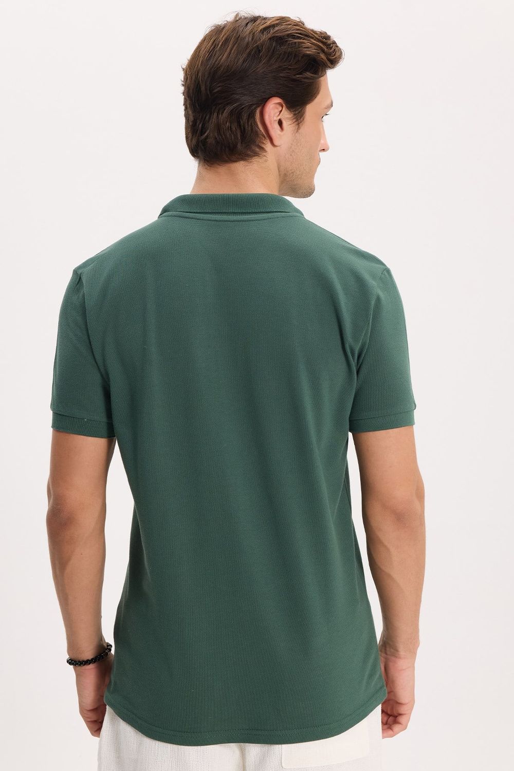 Erkek Slim Fit Dar Kesim %100 Pamuk Kısa Kollu Polo Yaka Haki Tişört