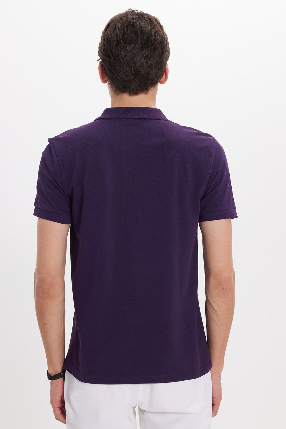 Erkek Slim Fit Dar Kesim %100 Pamuk Kısa Kollu Polo Yaka Mor Tişört