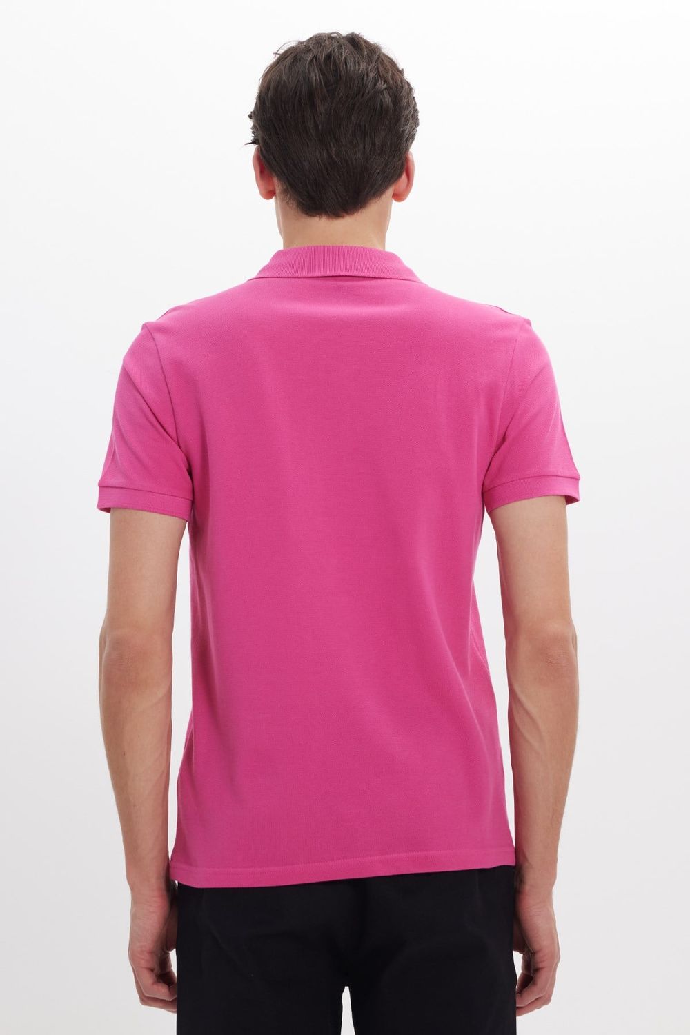 Erkek Slim Fit Dar Kesim %100 Pamuk Kısa Kollu Polo Yaka Pembe Tişört