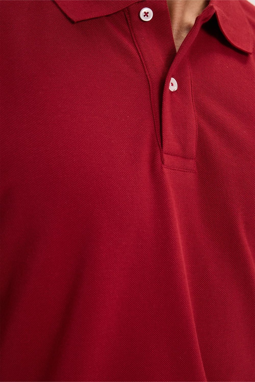 Erkek Slim Fit Dar Kesim %100 Pamuk Kısa Kollu Polo Yaka Bordo Tişört
