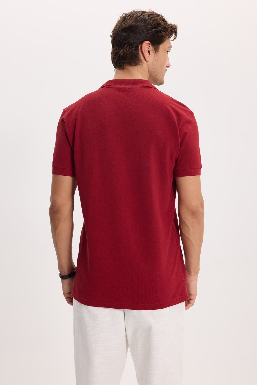 Erkek Slim Fit Dar Kesim %100 Pamuk Kısa Kollu Polo Yaka Bordo Tişört