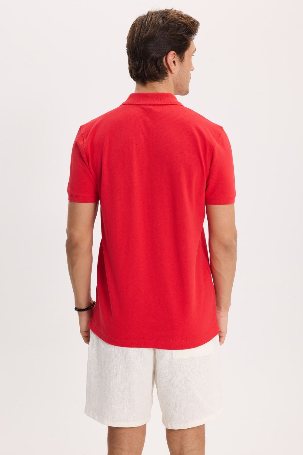 Erkek Slim Fit Dar Kesim %100 Pamuk Kısa Kollu Polo Yaka Kırmızı Tişört