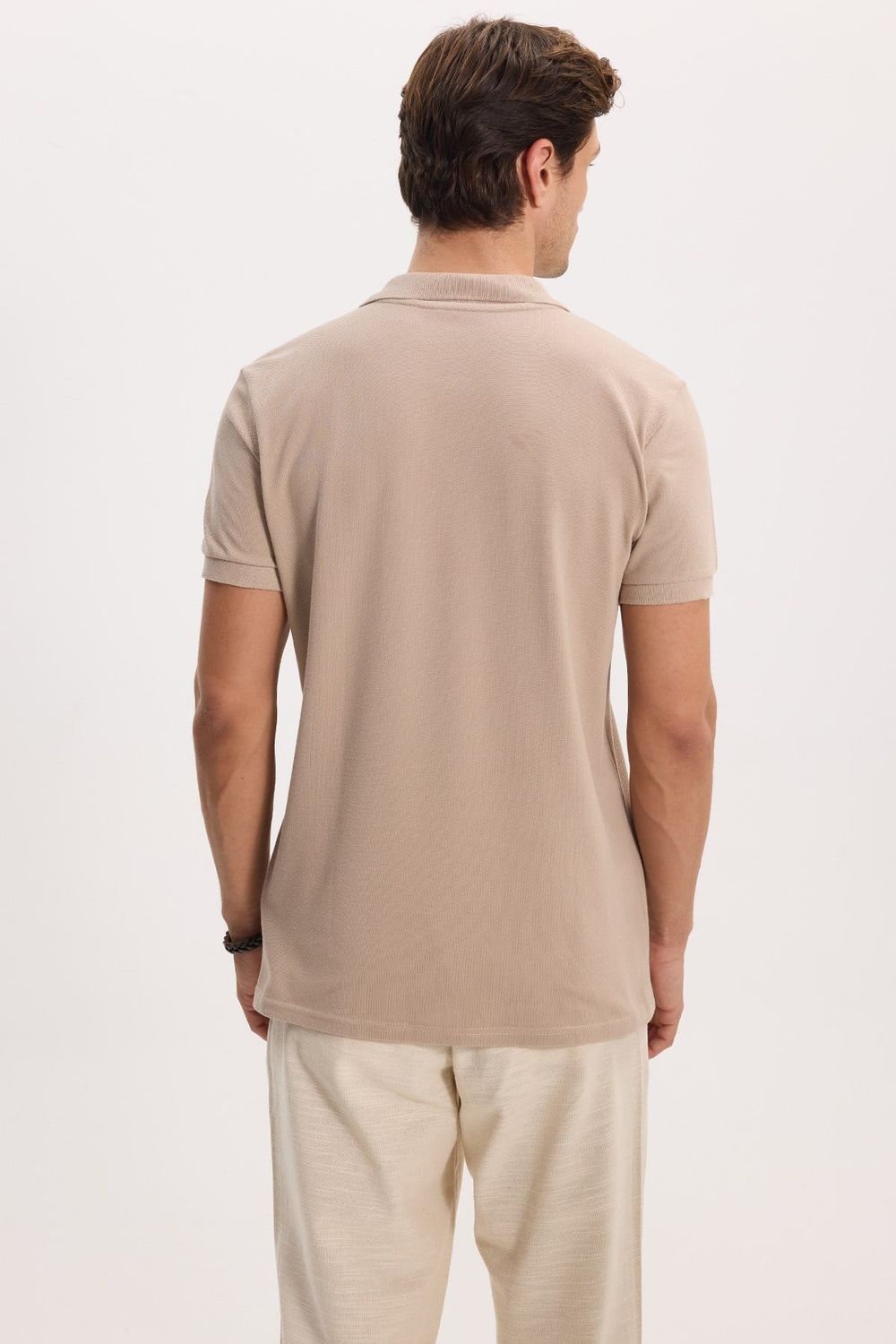 Erkek Slim Fit Dar Kesim %100 Pamuk Kısa Kollu Polo Yaka Taş Tişört