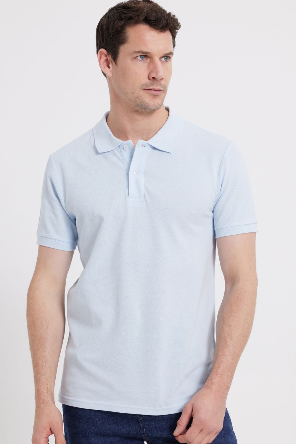 Erkek Slim Fit Dar Kesim %100 Pamuk Turkuaz Polo Yaka Tişört