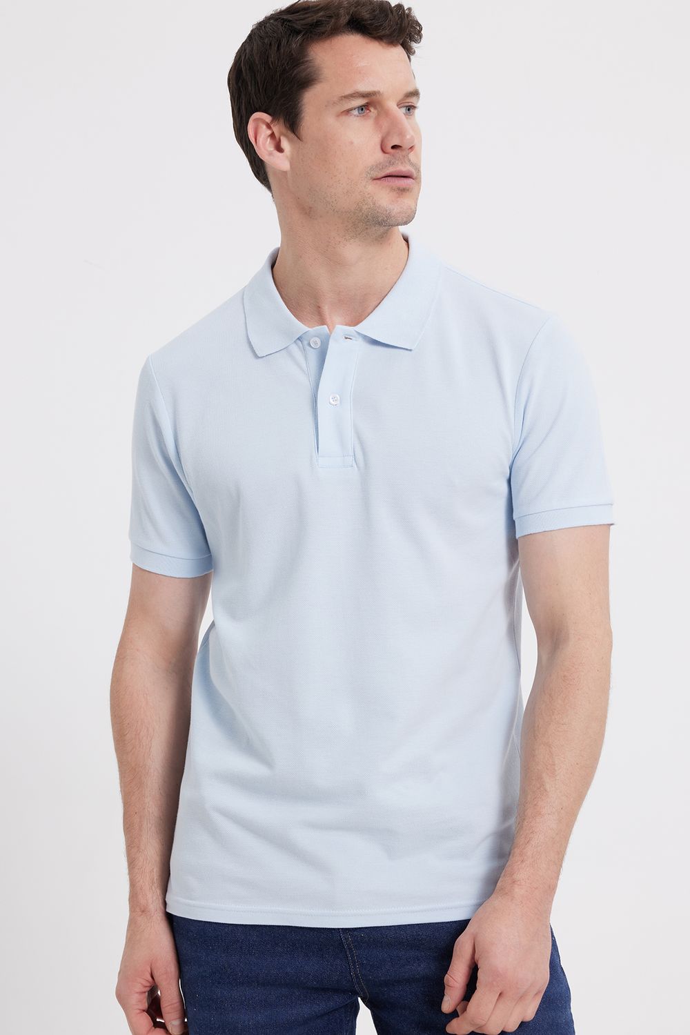 Erkek Slim Fit Dar Kesim %100 Pamuk Turkuaz Polo Yaka Tişört