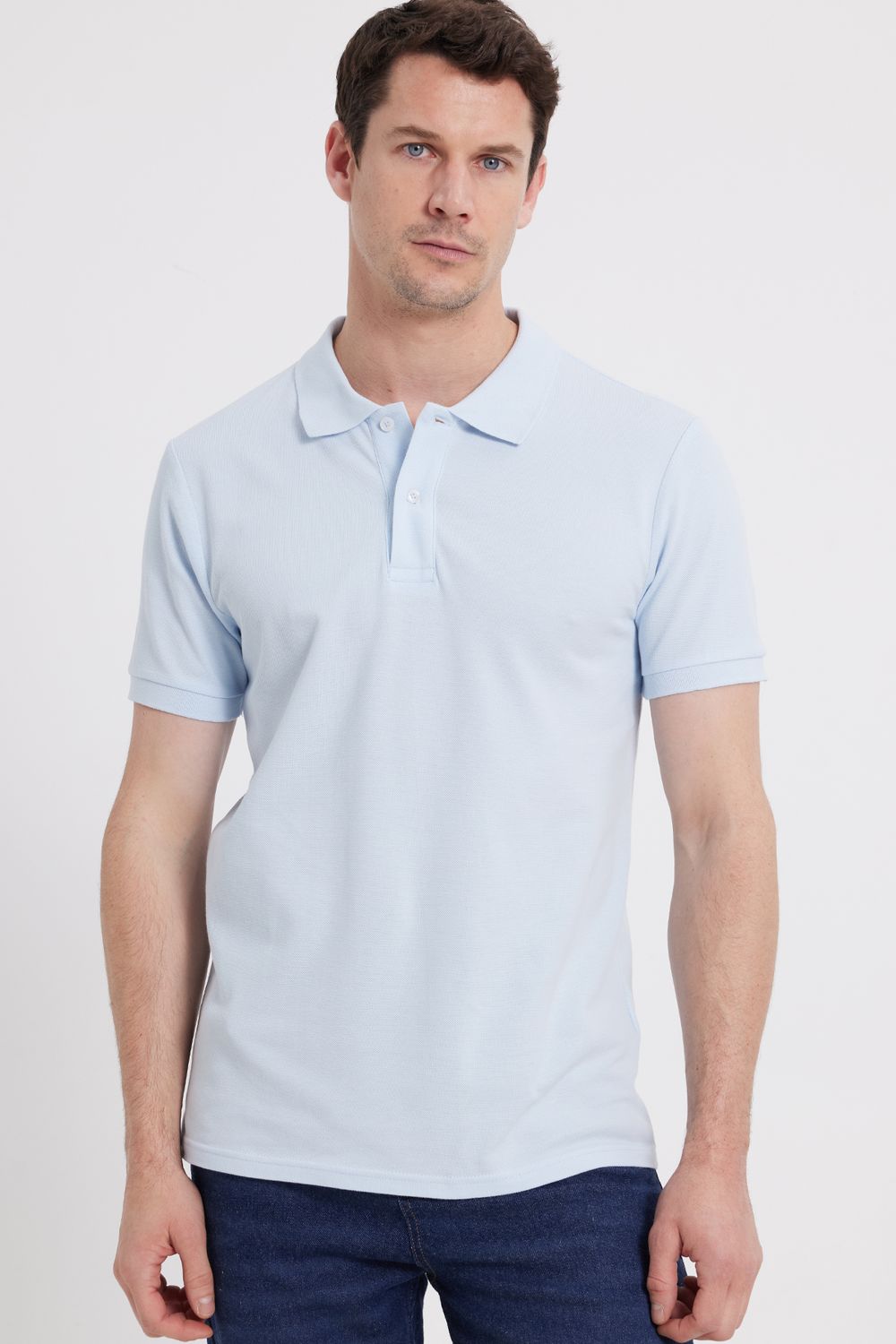 Erkek Slim Fit Dar Kesim %100 Pamuk Turkuaz Polo Yaka Tişört