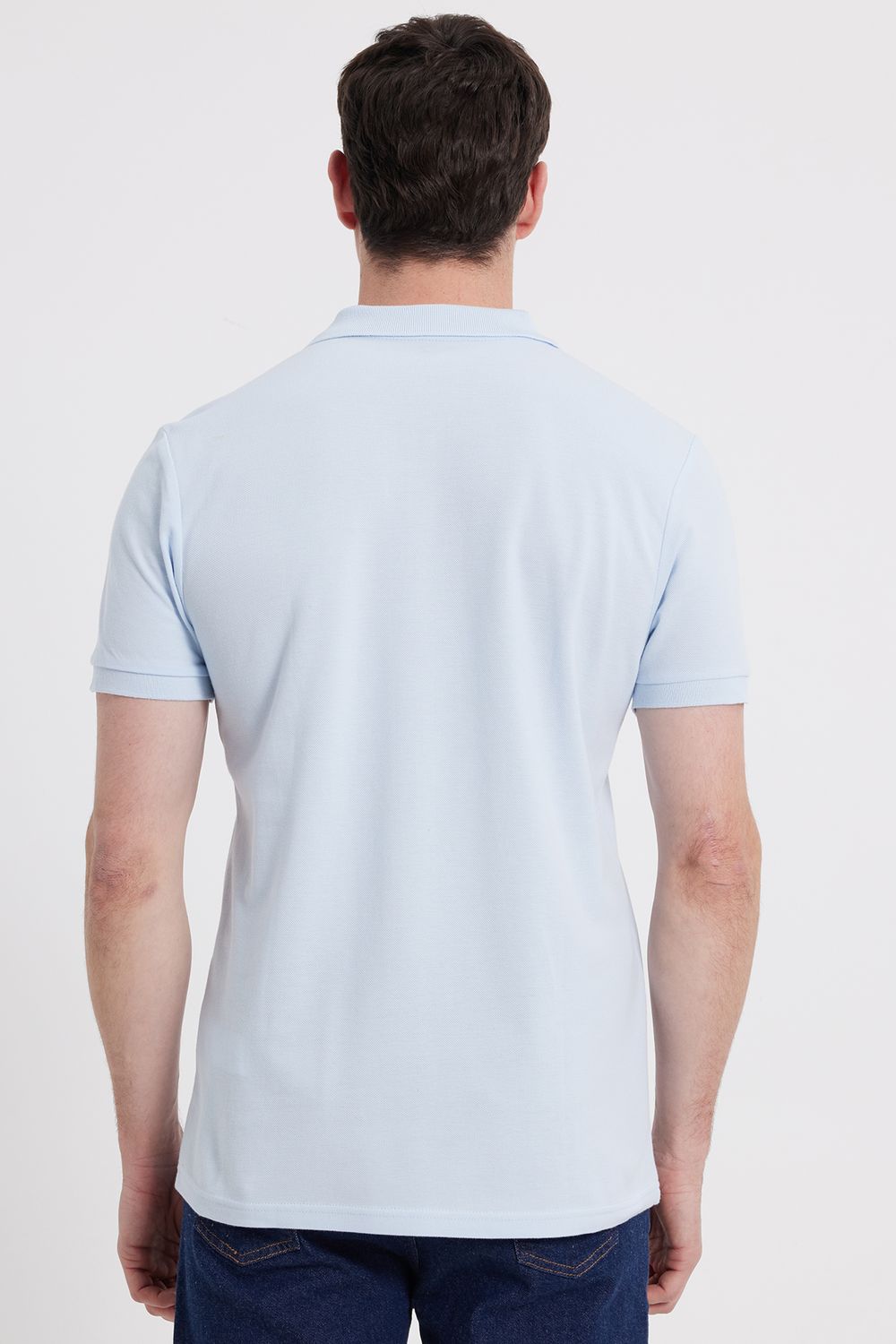 Erkek Slim Fit Dar Kesim %100 Pamuk Turkuaz Polo Yaka Tişört