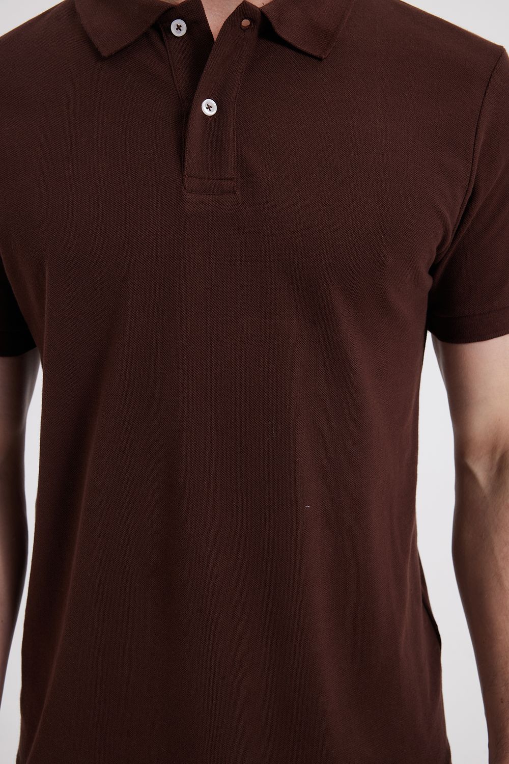 Erkek Slim Fit Dar Kesim %100 Pamuk Kahverengi Polo Yaka Tişört