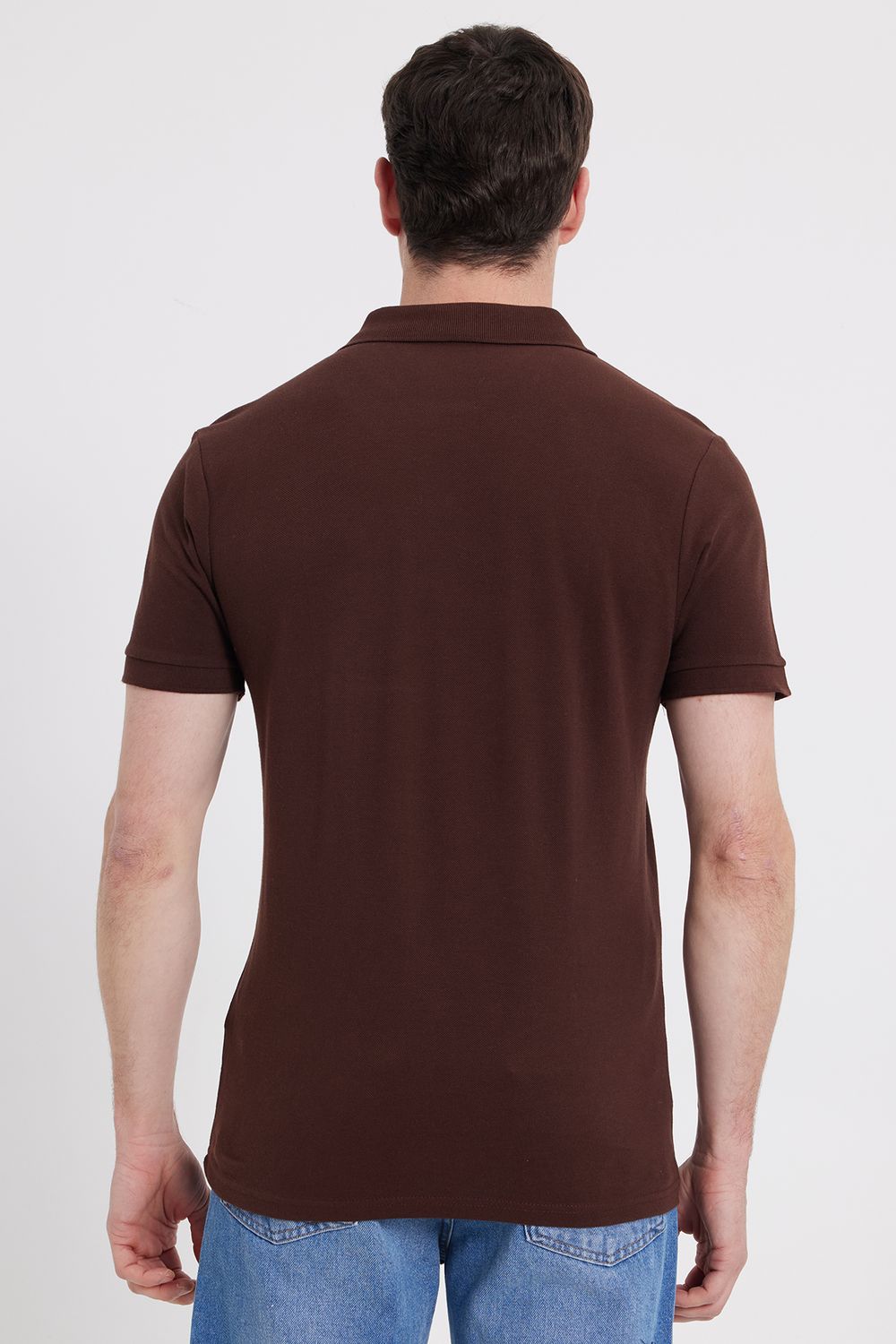 Erkek Slim Fit Dar Kesim %100 Pamuk Kahverengi Polo Yaka Tişört