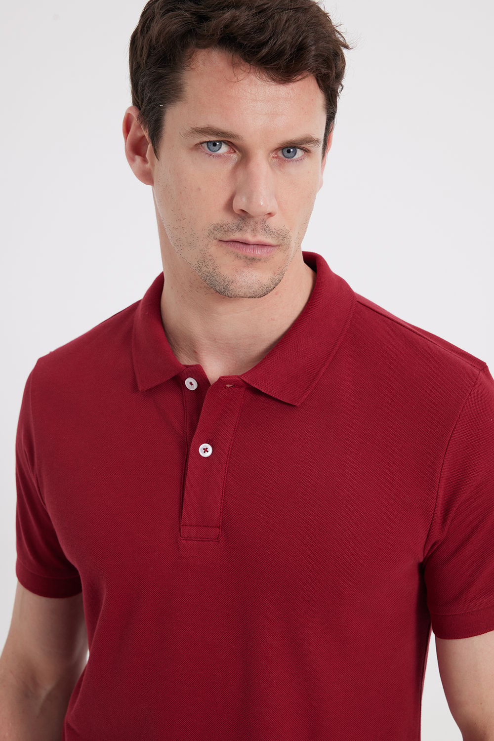 Erkek Slim Fit Dar Kesim %100 Pamuk Kırmızı Polo Yaka Tişört