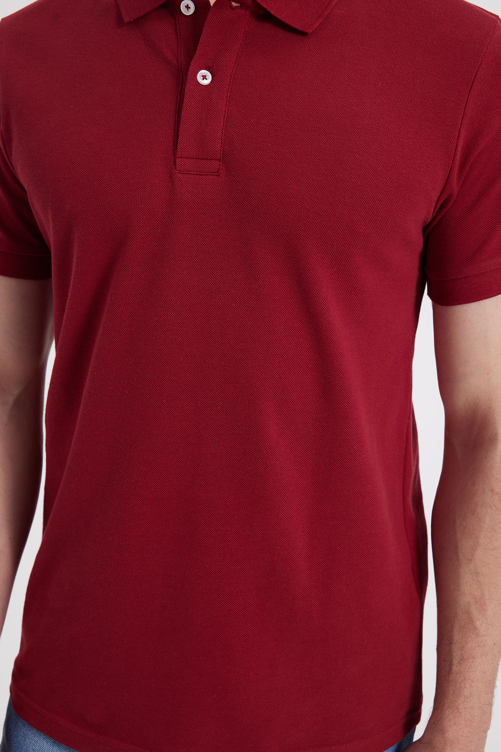 Erkek Slim Fit Dar Kesim %100 Pamuk Kırmızı Polo Yaka Tişört