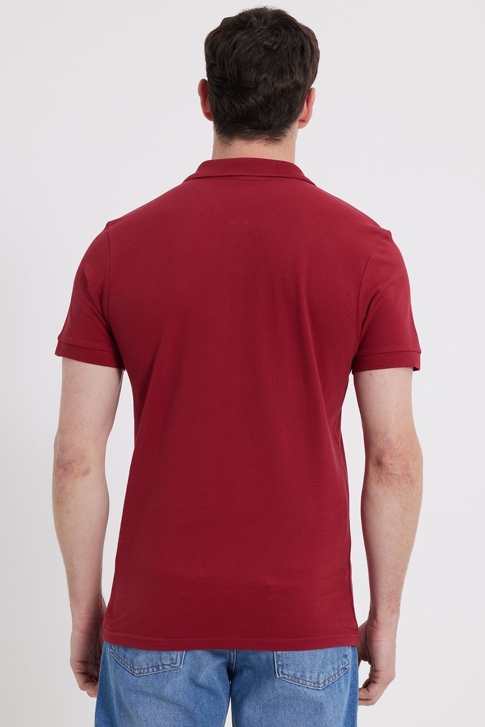 Erkek Slim Fit Dar Kesim %100 Pamuk Kırmızı Polo Yaka Tişört