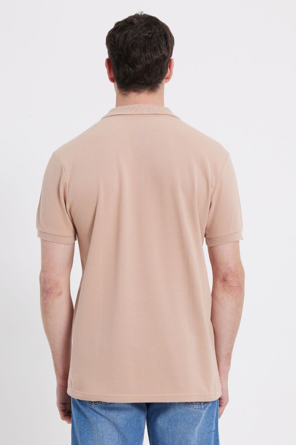 Erkek Slim Fit Dar Kesim %100 Pamuk Bej Polo Yaka Tişört