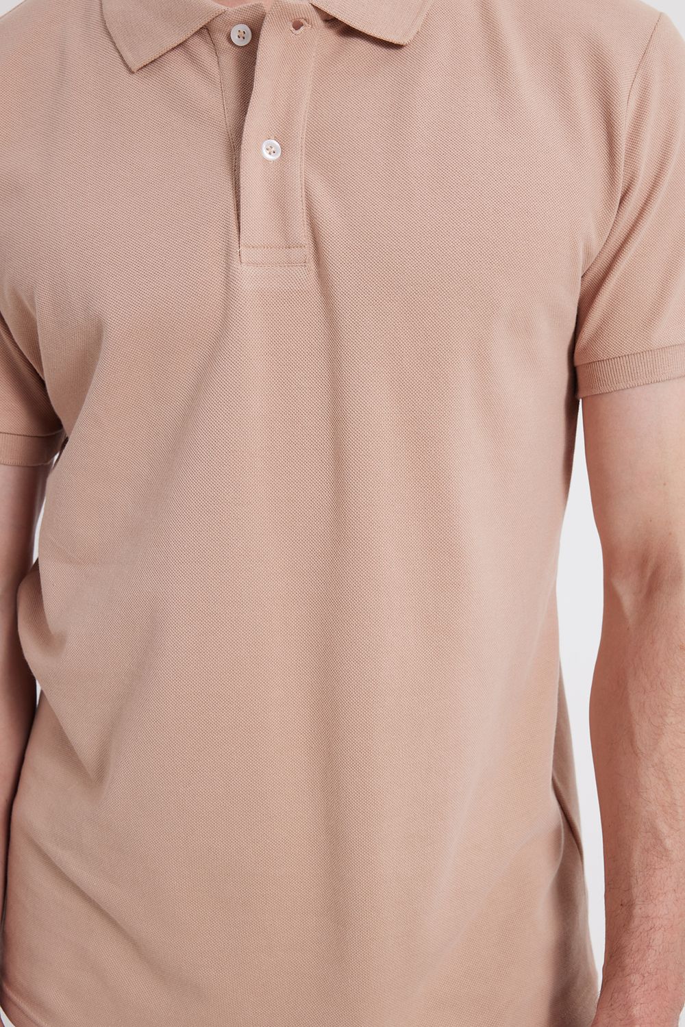 Erkek Slim Fit Dar Kesim %100 Pamuk Bej Polo Yaka Tişört