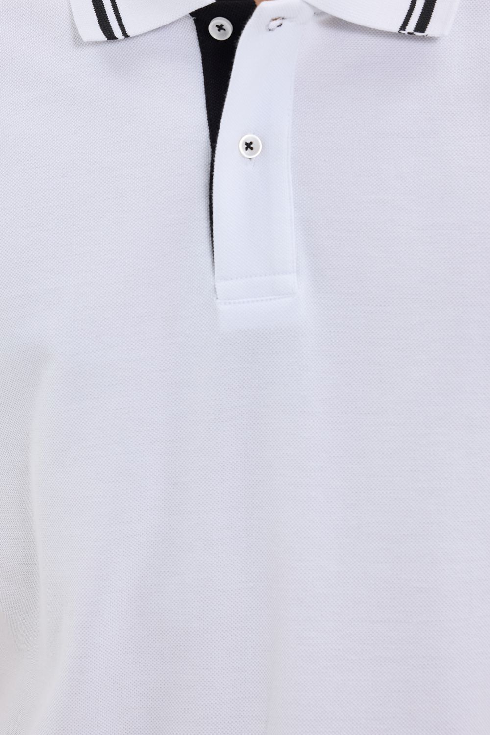 Erkek Slim Fit Dar Kesim %100 Pamuk Düz Pike Yaka ve Kol Detaylı Beyaz Polo Yaka Tişört