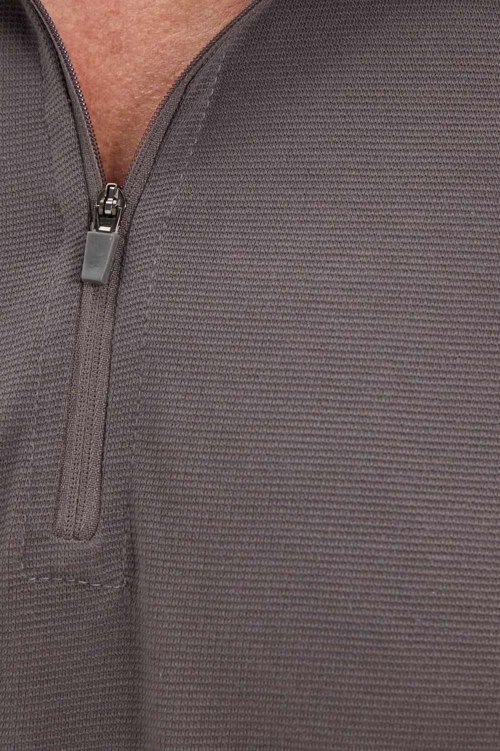 Erkek Slim Fit Dar Kesim %100 Pamuk Jakarlı Düz Yaka ve Kol Detaylı Gri Polo Yaka Tişört