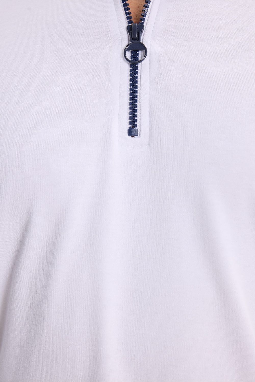 Erkek Slim Fit Dar Kesim %100 Pamuk Kısa Kollu Yarım Fermuarlı Beyaz Polo Yaka Tişört