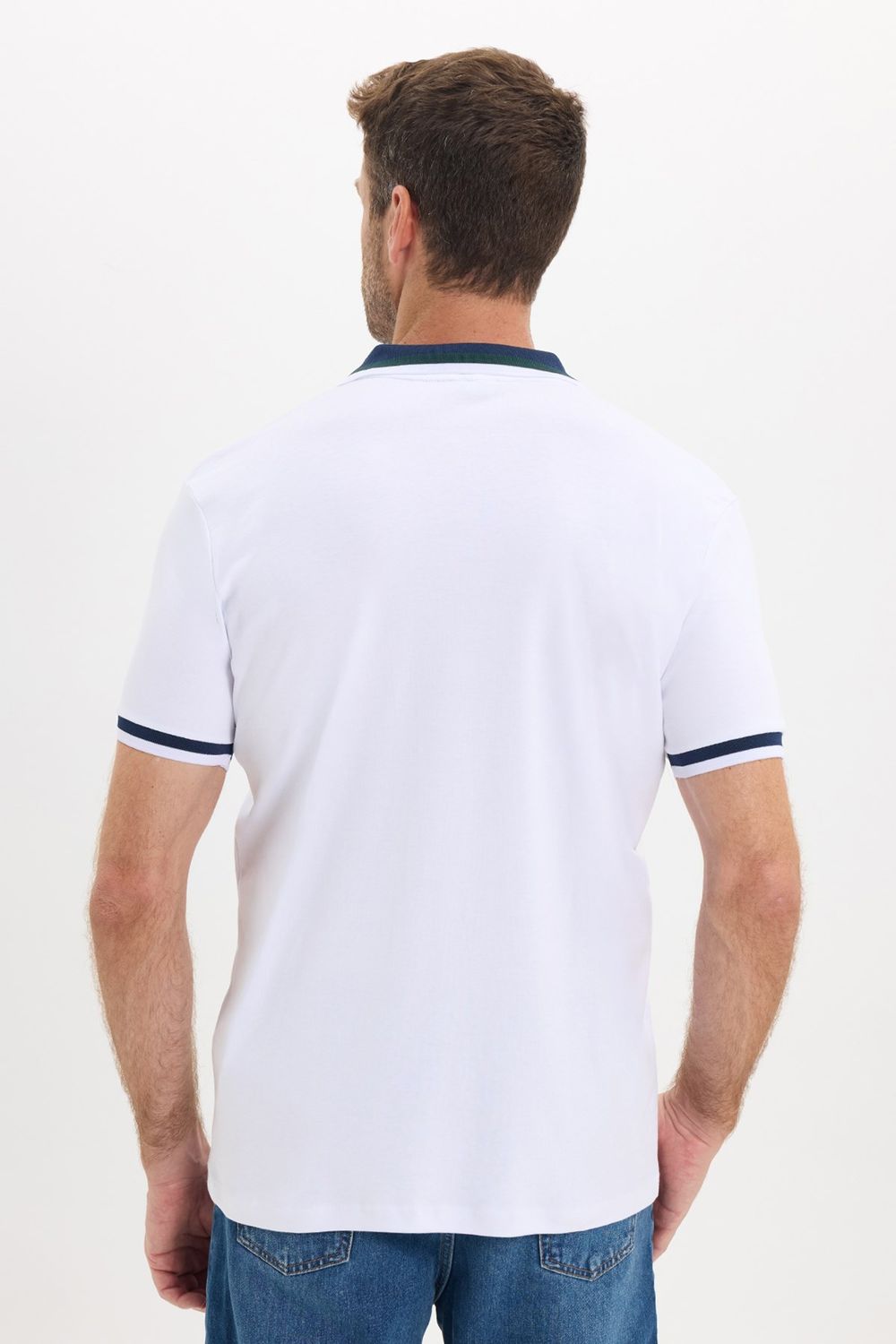 Erkek Slim Fit Dar Kesim %100 Pamuk Kısa Kollu Yarım Fermuarlı Beyaz Polo Yaka Tişört
