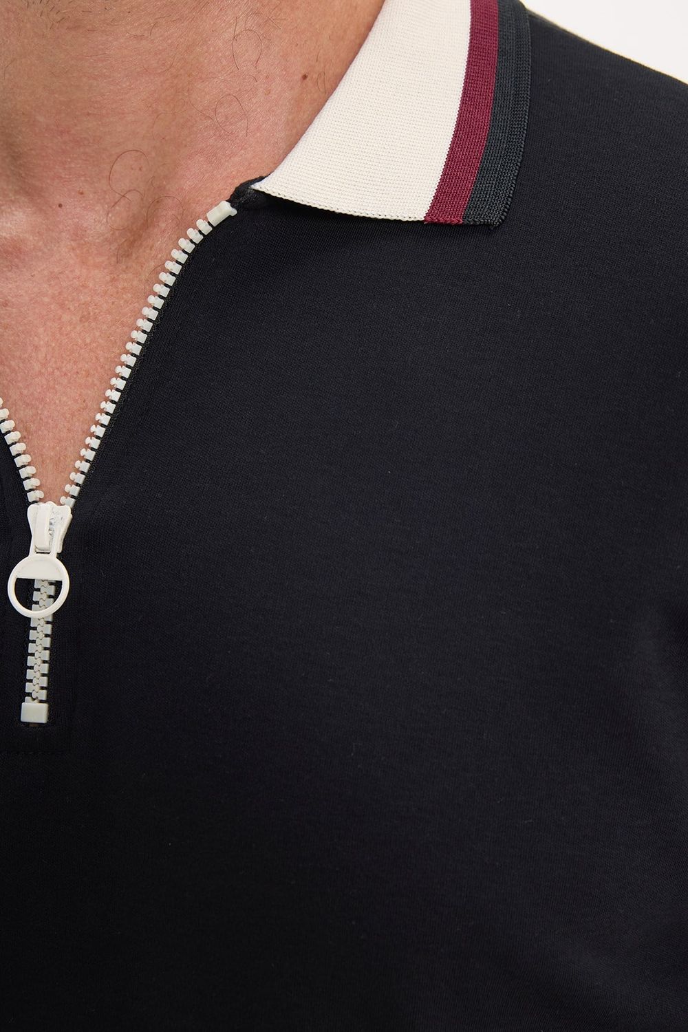 Erkek Slim Fit Dar Kesim %100 Pamuk Kısa Kollu Yarım Fermuarlı Siyah Polo Yaka Tişört