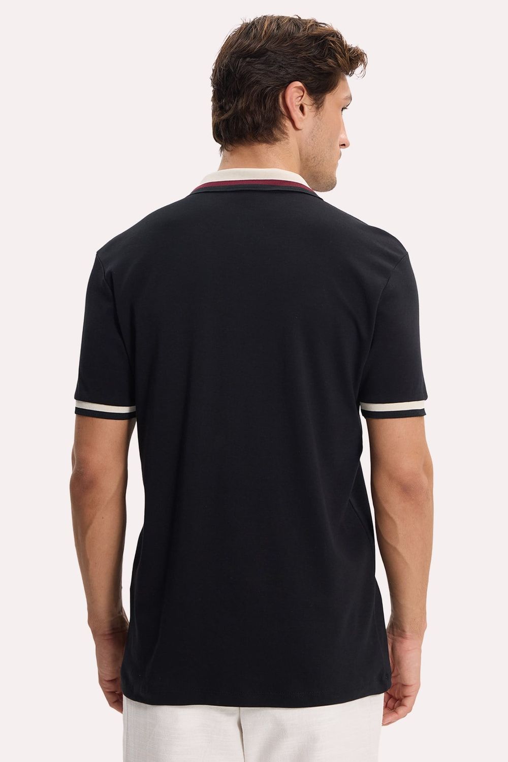 Erkek Slim Fit Dar Kesim %100 Pamuk Kısa Kollu Yarım Fermuarlı Siyah Polo Yaka Tişört