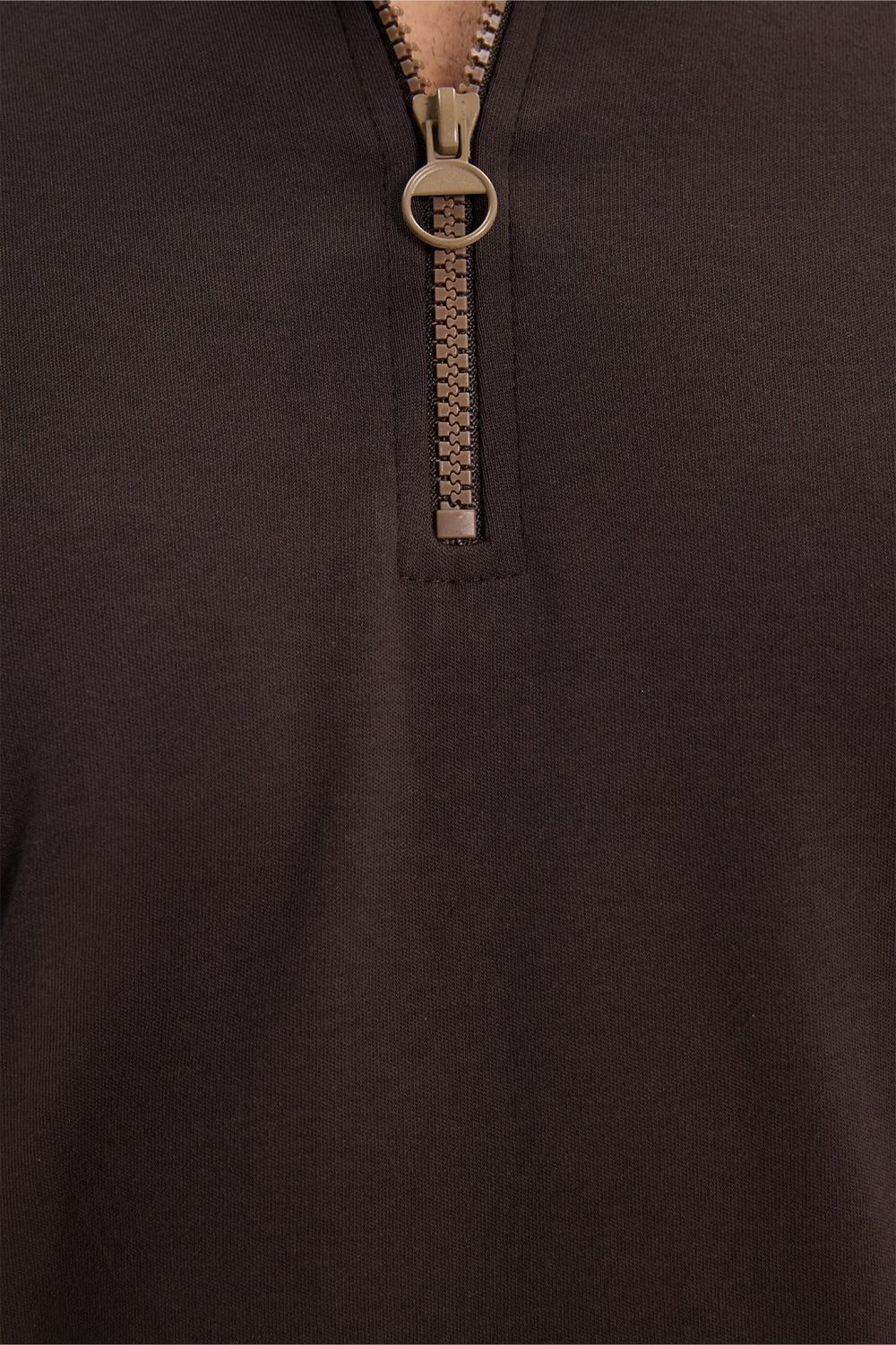 Erkek Slim Fit Dar Kesim %100 Pamuk Kısa Kollu Yarım Fermuarlı Kahverengi Polo Yaka Tişört