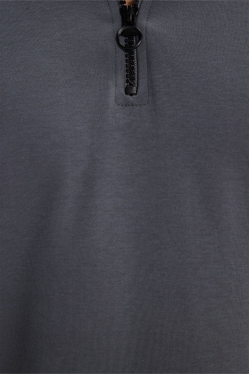 Erkek Slim Fit Dar Kesim %100 Pamuk Kısa Kollu Yarım Fermuarlı Antrasit Polo Yaka Tişört
