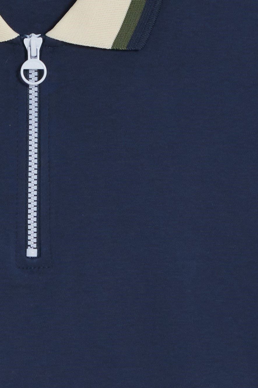 Erkek Slim Fit Dar Kesim %100 Pamuk Kısa Kollu Yarım Fermuarlı Lacivert Polo Yaka Tişört