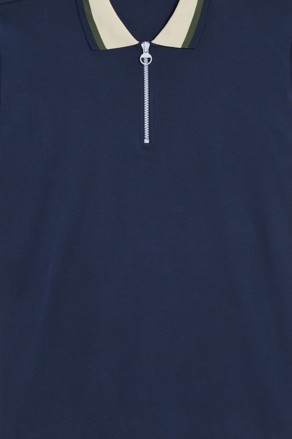 Erkek Slim Fit Dar Kesim %100 Pamuk Kısa Kollu Yarım Fermuarlı Lacivert Polo Yaka Tişört