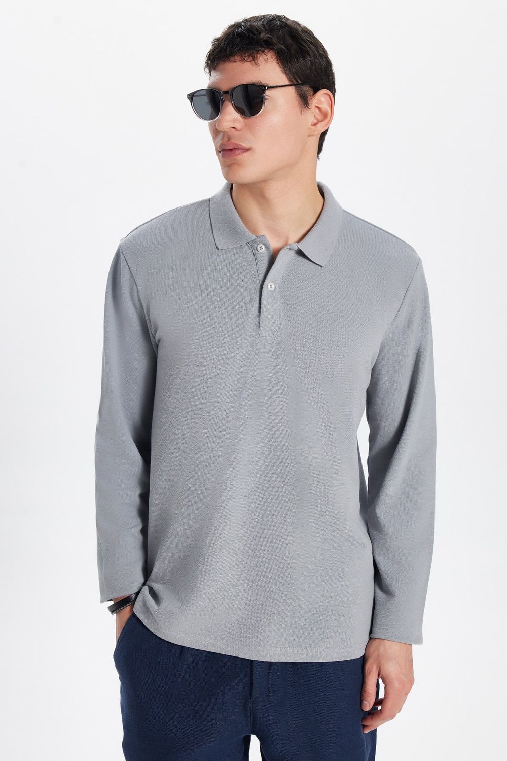 THREE PIECES SLIM FIT LONG SLV  PLAIN PIQUE