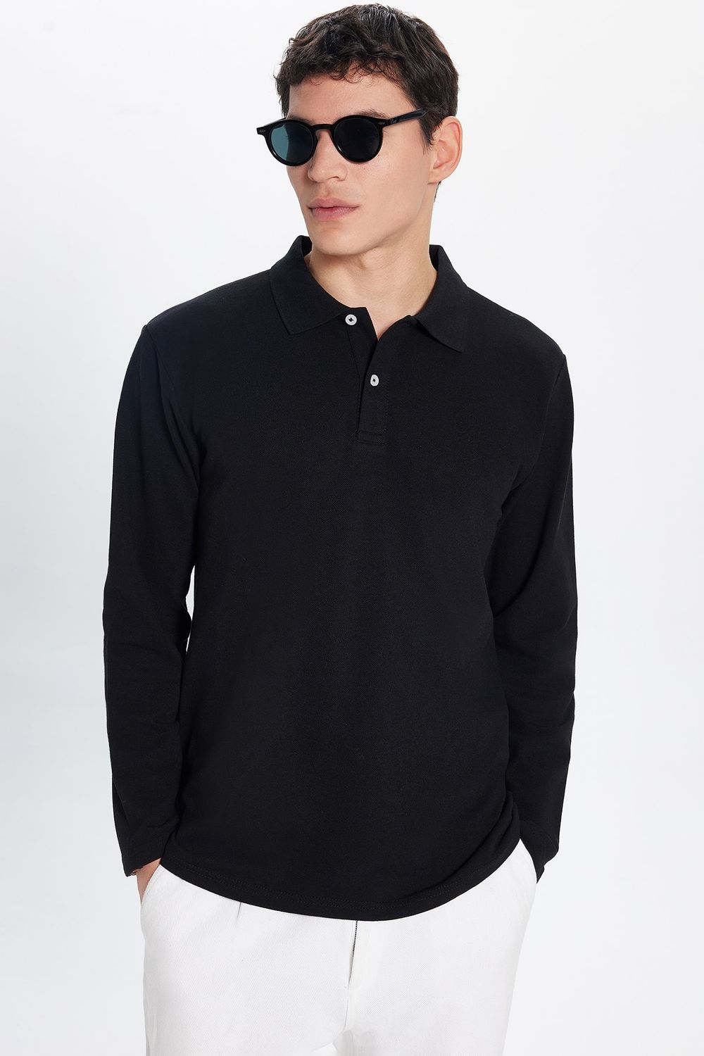 THREE PIECES SLIM FIT LONG SLV  PLAIN PIQUE