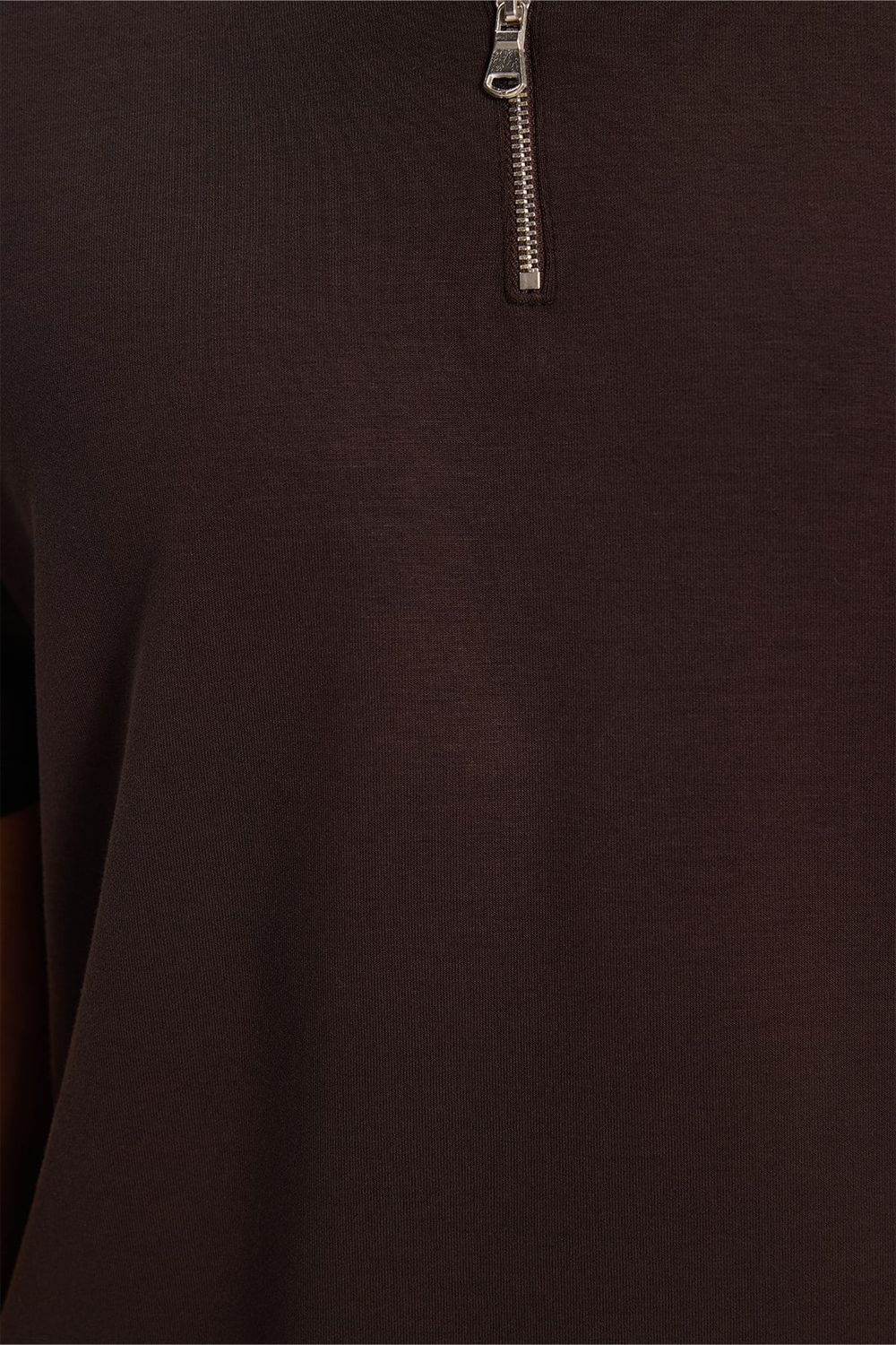 Erkek Slım Fit Dar Kesim Soft Modal Kumaş Kısa Kollu Yarım Fermuarlı Kahverengi Polo Yaka Tişört