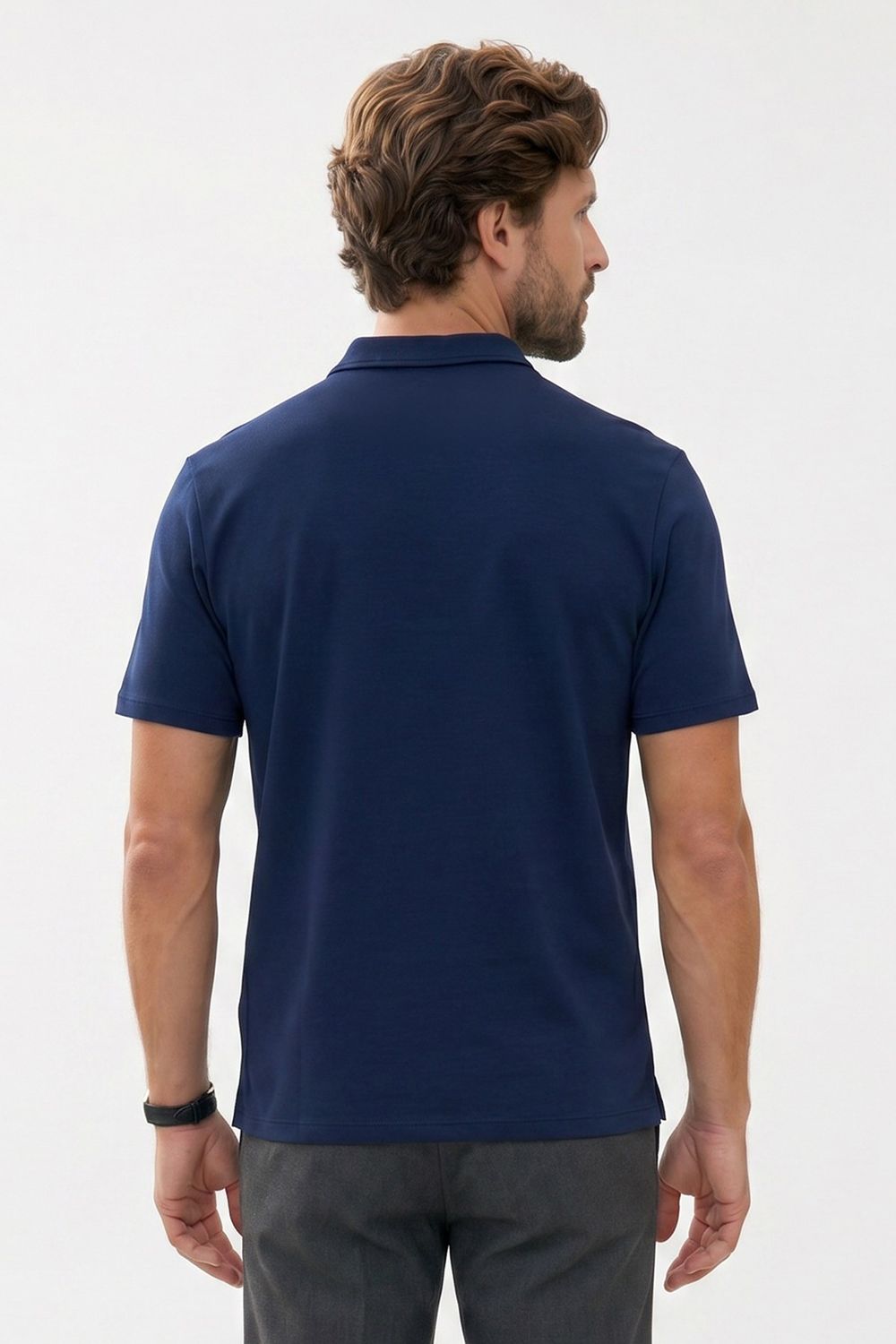 Erkek Slım Fit Dar Kesim Ekstra Soft Modal Kumaş Kısa Kollu Yarım Fermuarlı Lacivert Polo Yaka Tişört