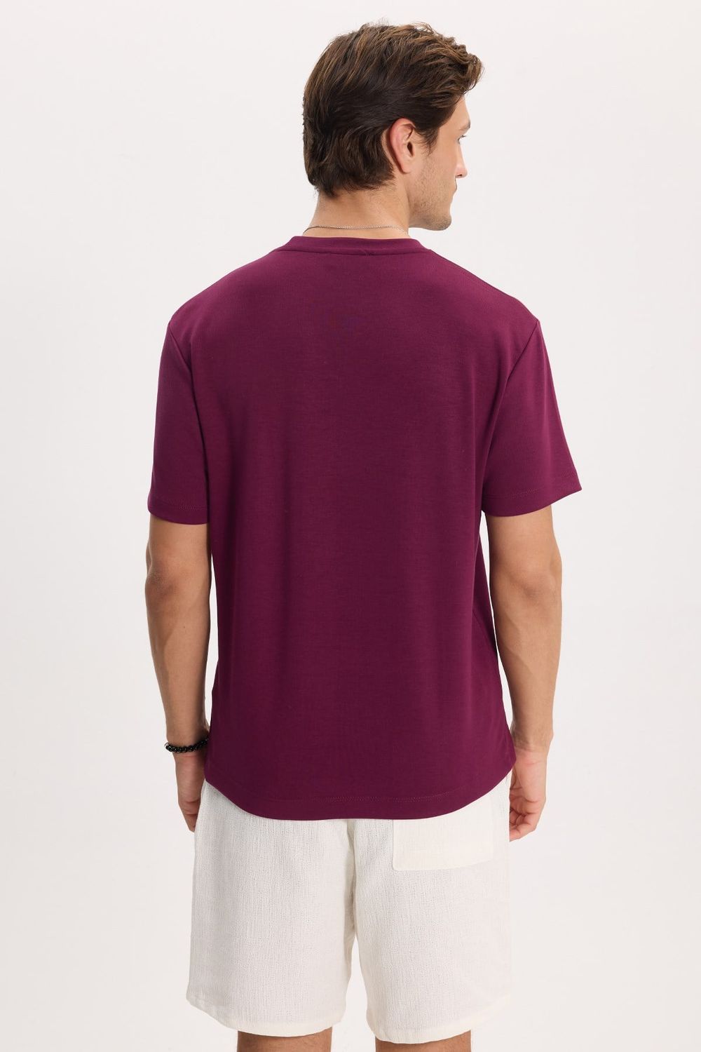 Erkek Regular Fit Rahat Kesim Ekstra Soft Modal Kumaş Bisiklet Yaka Kısa Kollu Bordo Tişört