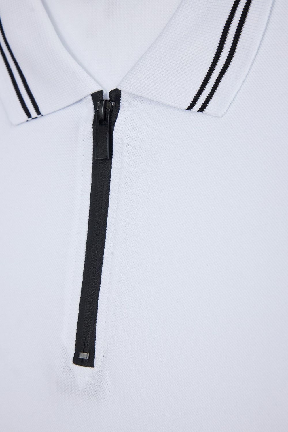 Erkek Slim Fit Dar Kesim %100 Pamuk Kısa Kollu Fermuarlı Beyaz Polo Yaka Tişört