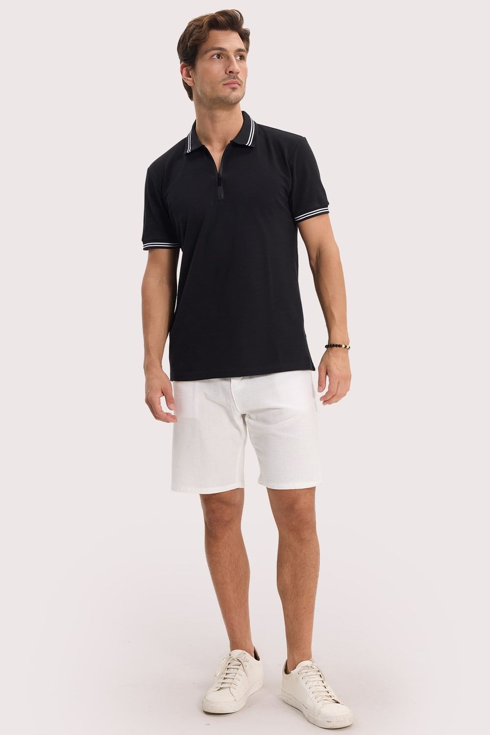 SLIM FIT T-SHIRT PIQUE ZIPPER COLLAR STRONG  TİŞÖRT