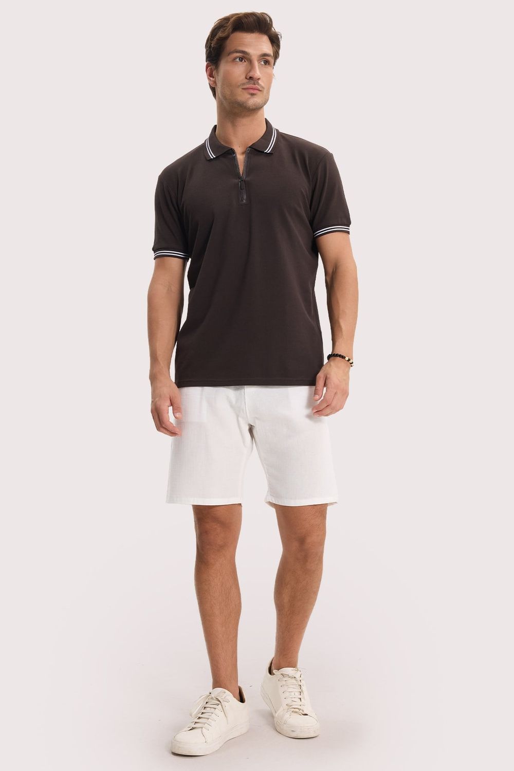 SLIM FIT T-SHIRT PIQUE ZIPPER COLLAR STRONG  TİŞÖRT