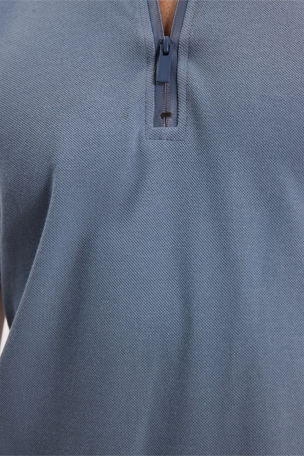 SLIM FIT T-SHIRT PIQUE ZIPPER COLLAR STRONG  TİŞÖRT