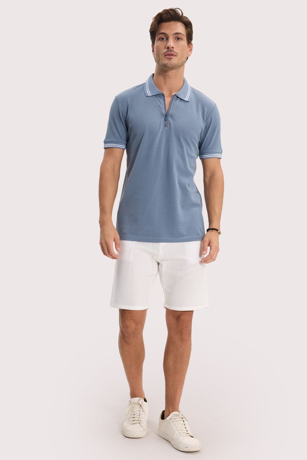 SLIM FIT T-SHIRT PIQUE ZIPPER COLLAR STRONG  TİŞÖRT
