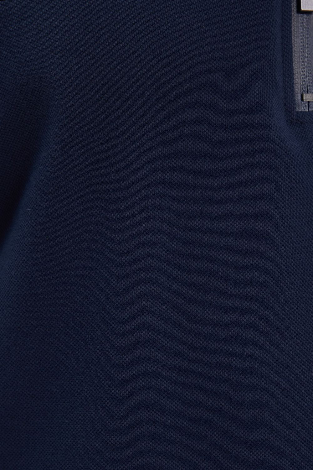 Erkek Slim Fit Dar Kesim %100 Pamuk Kısa Kollu Fermuarlı Lacivert Polo Yaka Tişört
