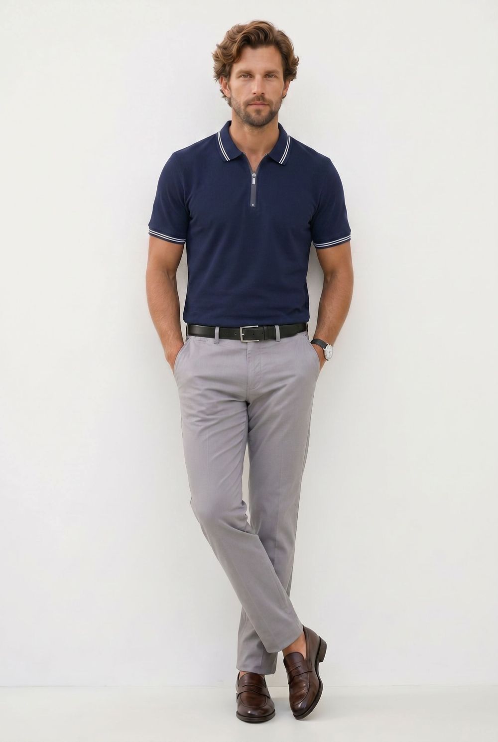 SLIM FIT T-SHIRT PIQUE ZIPPER COLLAR STRONG  TİŞÖRT