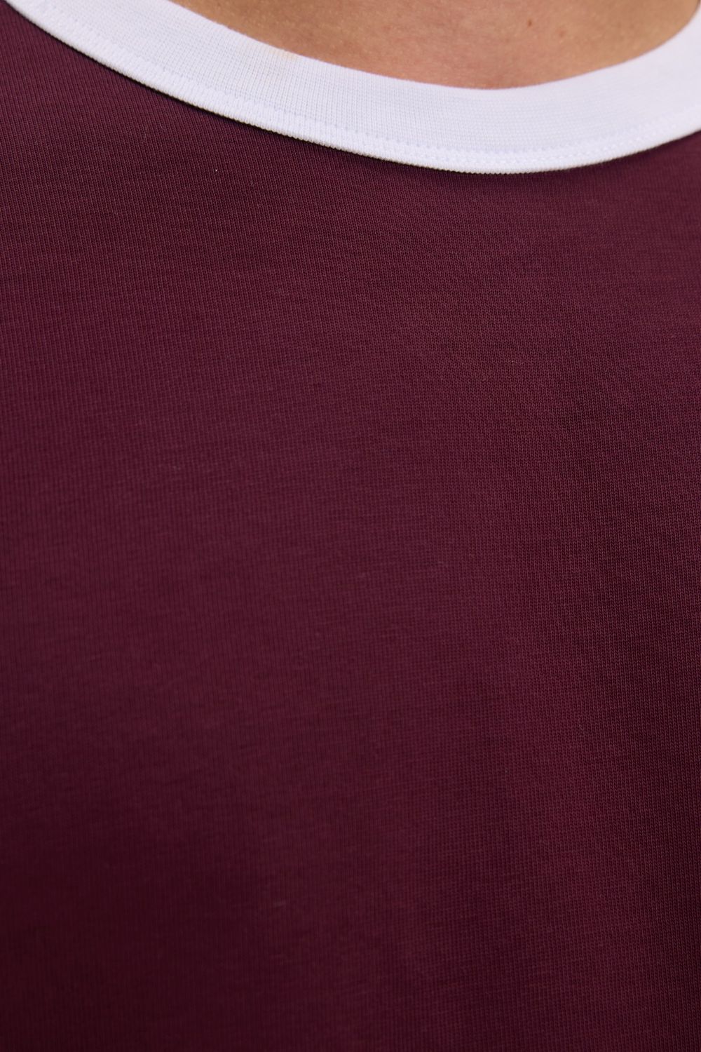 Erkek Regular Fit Klasik Kesim %100 Pamuk Kısa Kollu Bisiklet Yaka Bordo Tişört