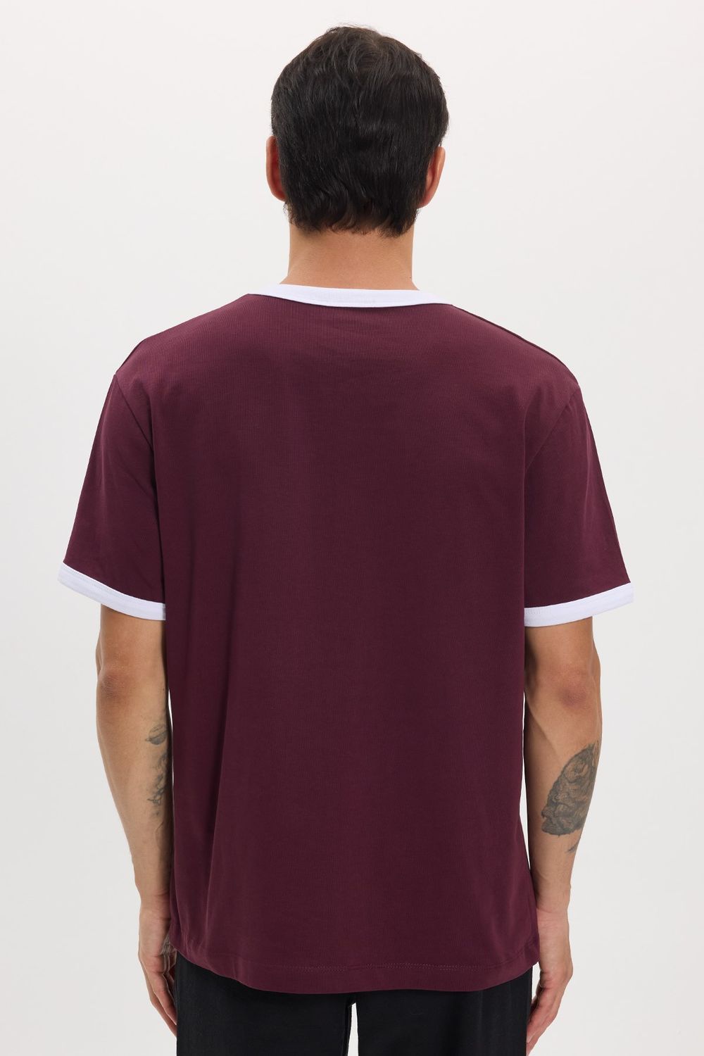 Erkek Regular Fit Klasik Kesim %100 Pamuk Kısa Kollu Bisiklet Yaka Bordo Tişört