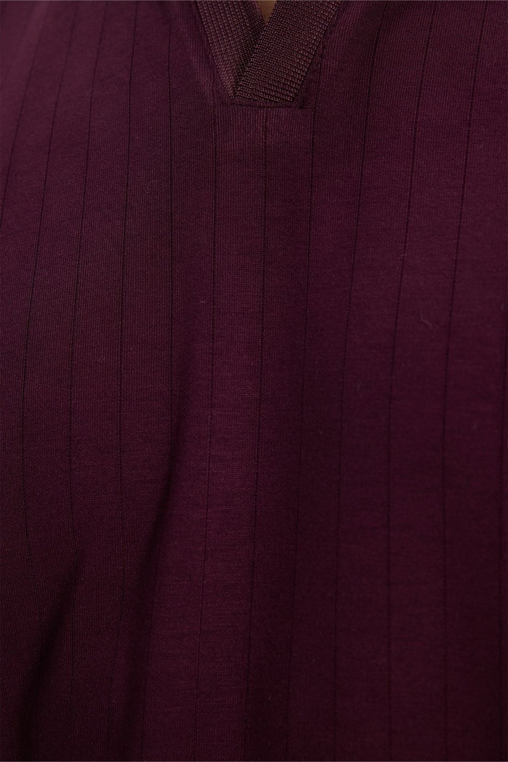 Erkek Slim Fit Dar Kesim Pamuklu Kısa Kollu Çizgili Bordo Polo V Yaka Tişört
