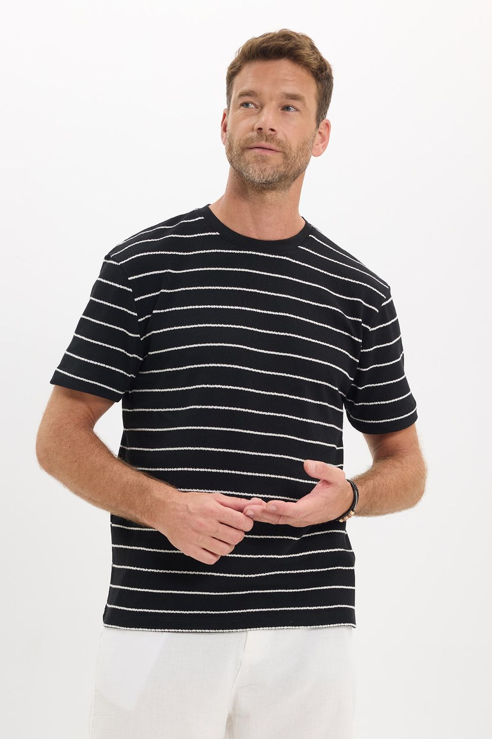 REGULAR FIT SHORT SLV STRIPE JACGUARD CREW NECK RODRI T-SHIRT